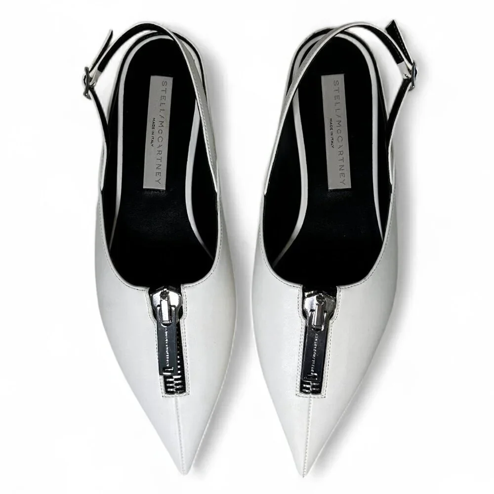 Stella McCartney White Zipit Slingback Flats EU 37 NWOT